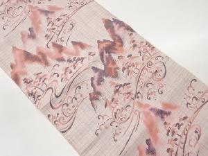 流水に木々・山並模様織出し名古屋帯